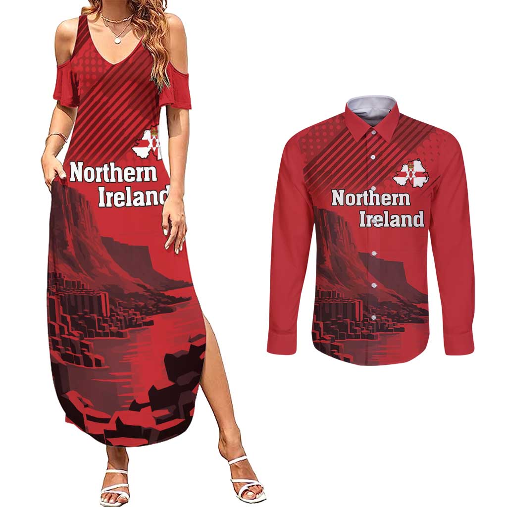 Personalized Northern Ireland Couples Matching Summer Maxi Dress and Long Sleeve Button Shirt Giant’s Causeway Retro Style