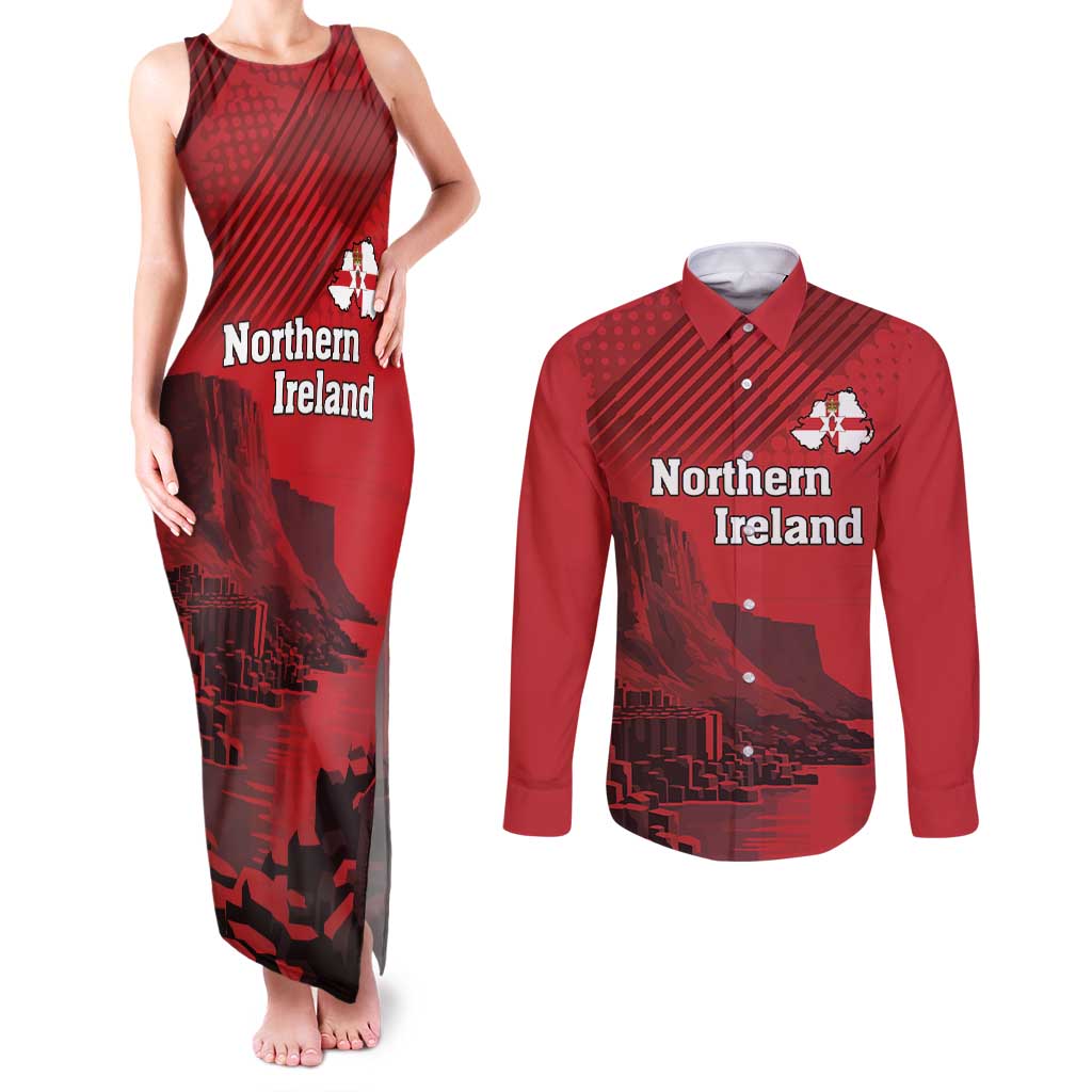 Personalized Northern Ireland Couples Matching Tank Maxi Dress and Long Sleeve Button Shirt Giant’s Causeway Retro Style