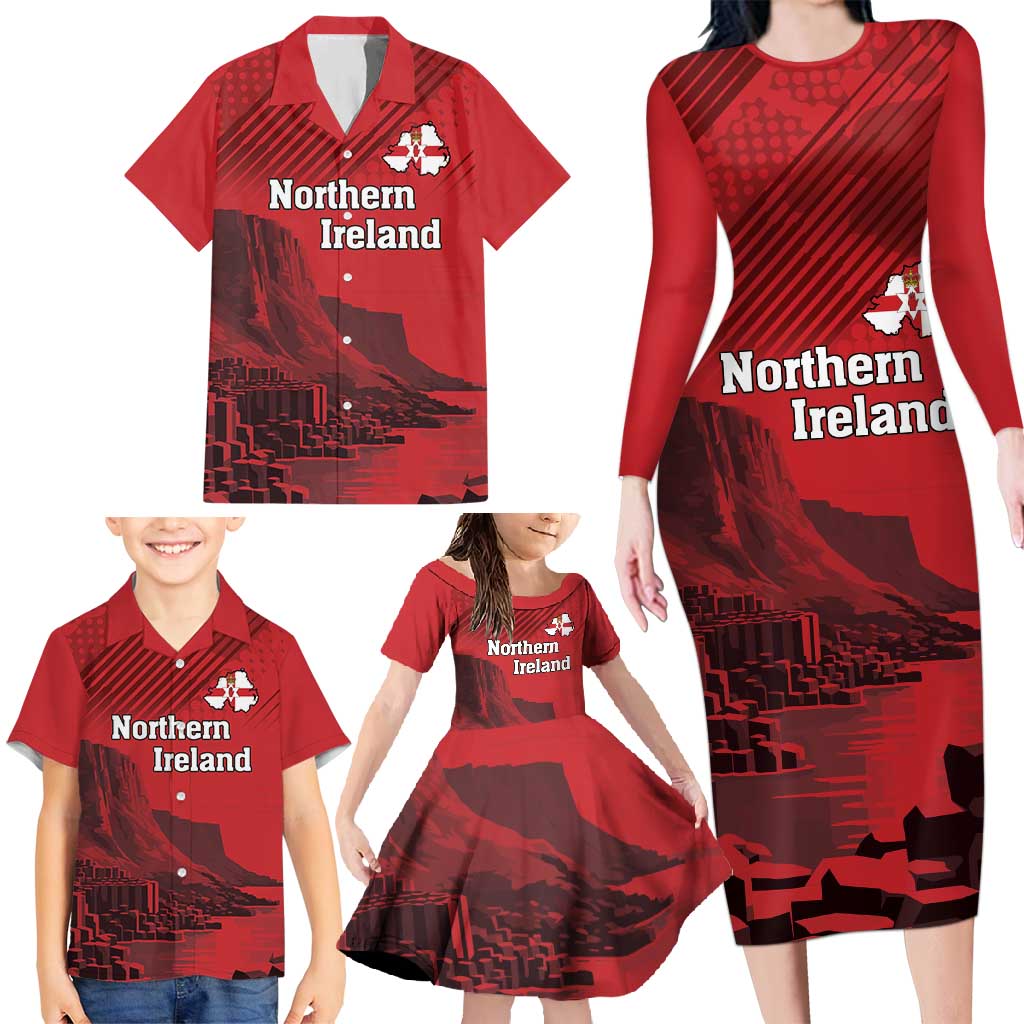 Personalized Northern Ireland Family Matching Long Sleeve Bodycon Dress and Hawaiian Shirt Giant’s Causeway Retro Style