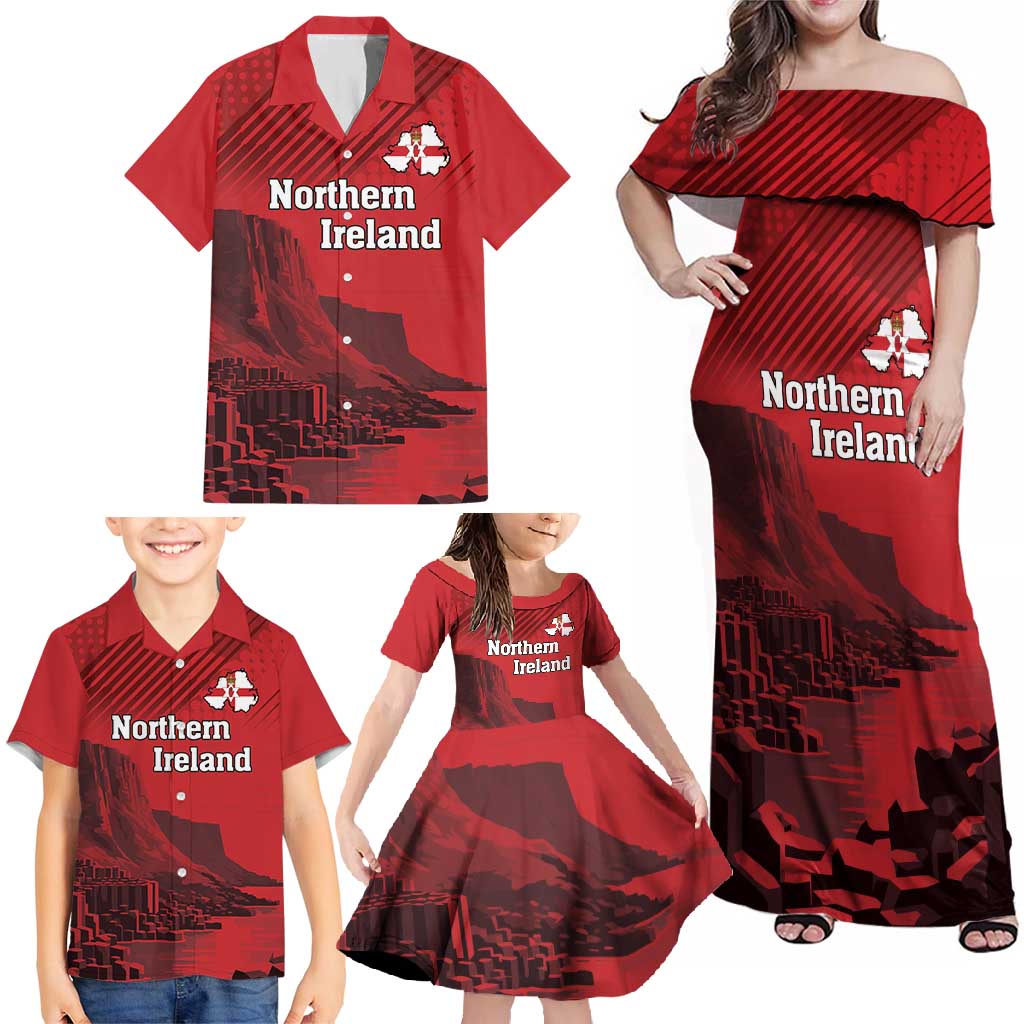 Personalized Northern Ireland Family Matching Off Shoulder Maxi Dress and Hawaiian Shirt Giant’s Causeway Retro Style