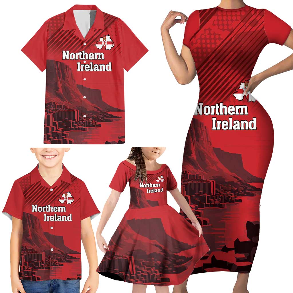 Personalized Northern Ireland Family Matching Short Sleeve Bodycon Dress and Hawaiian Shirt Giant’s Causeway Retro Style