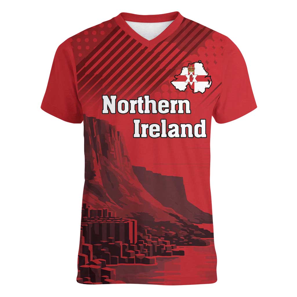 Personalized Northern Ireland Women V-Neck T-Shirt Giant’s Causeway Retro Style