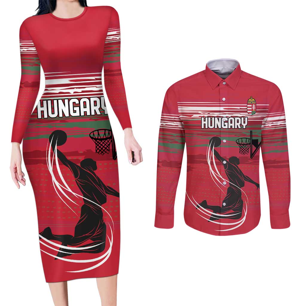 Hungary Basketball Custom Couples Matching Long Sleeve Bodycon Dress and Long Sleeve Button Shirt Come On Magyars Grunge Style - Wonder Print Shop