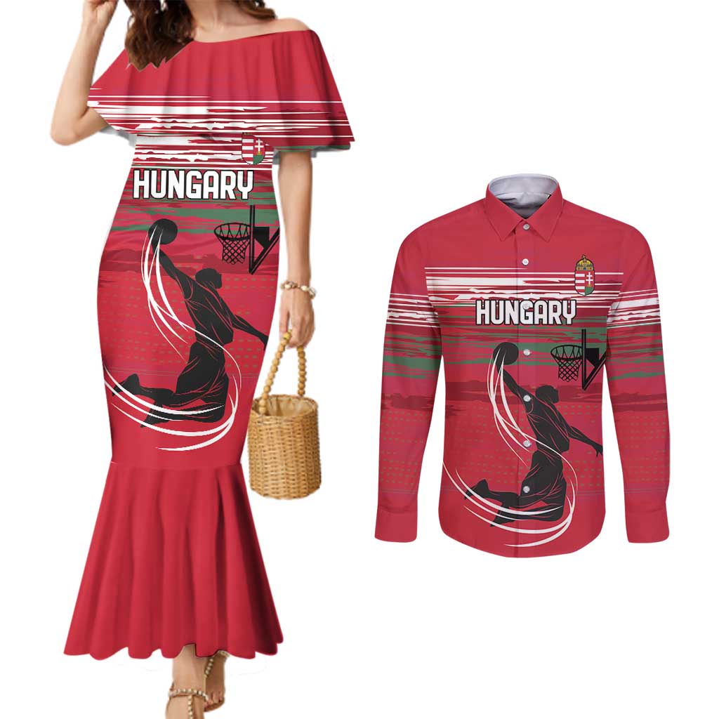 Hungary Basketball Custom Couples Matching Mermaid Dress and Long Sleeve Button Shirt Come On Magyars Grunge Style - Wonder Print Shop