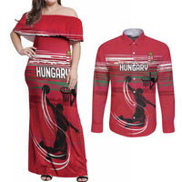 Hungary Basketball Custom Couples Matching Off Shoulder Maxi Dress and Long Sleeve Button Shirt Come On Magyars Grunge Style - Wonder Print Shop
