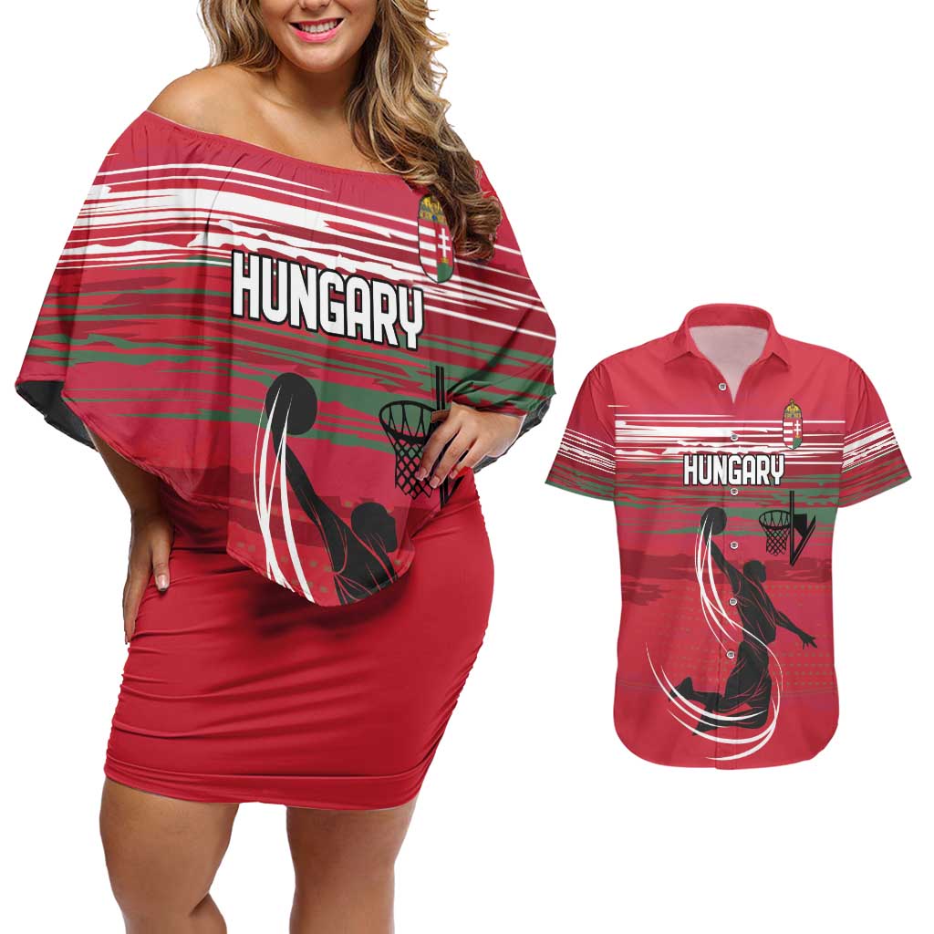 Hungary Basketball Custom Couples Matching Off Shoulder Short Dress and Hawaiian Shirt Come On Magyars Grunge Style - Wonder Print Shop