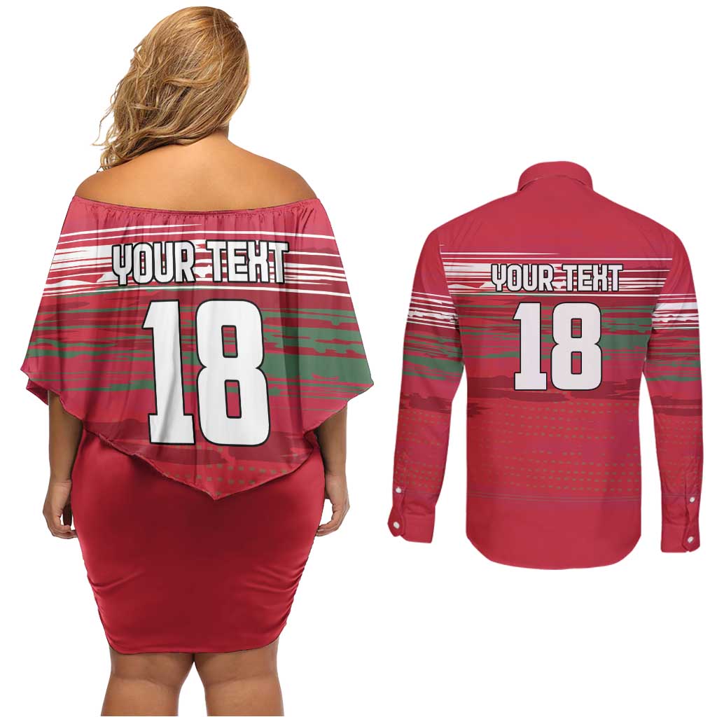 Hungary Basketball Custom Couples Matching Off Shoulder Short Dress and Long Sleeve Button Shirt Come On Magyars Grunge Style - Wonder Print Shop