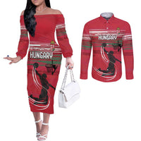 Hungary Basketball Custom Couples Matching Off The Shoulder Long Sleeve Dress and Long Sleeve Button Shirt Come On Magyars Grunge Style - Wonder Print Shop
