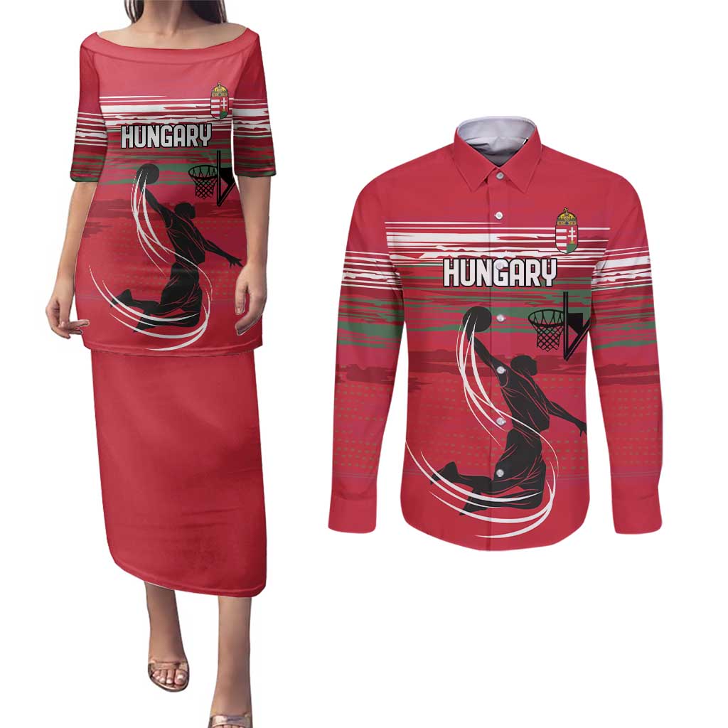 Hungary Basketball Custom Couples Matching Puletasi and Long Sleeve Button Shirt Come On Magyars Grunge Style - Wonder Print Shop