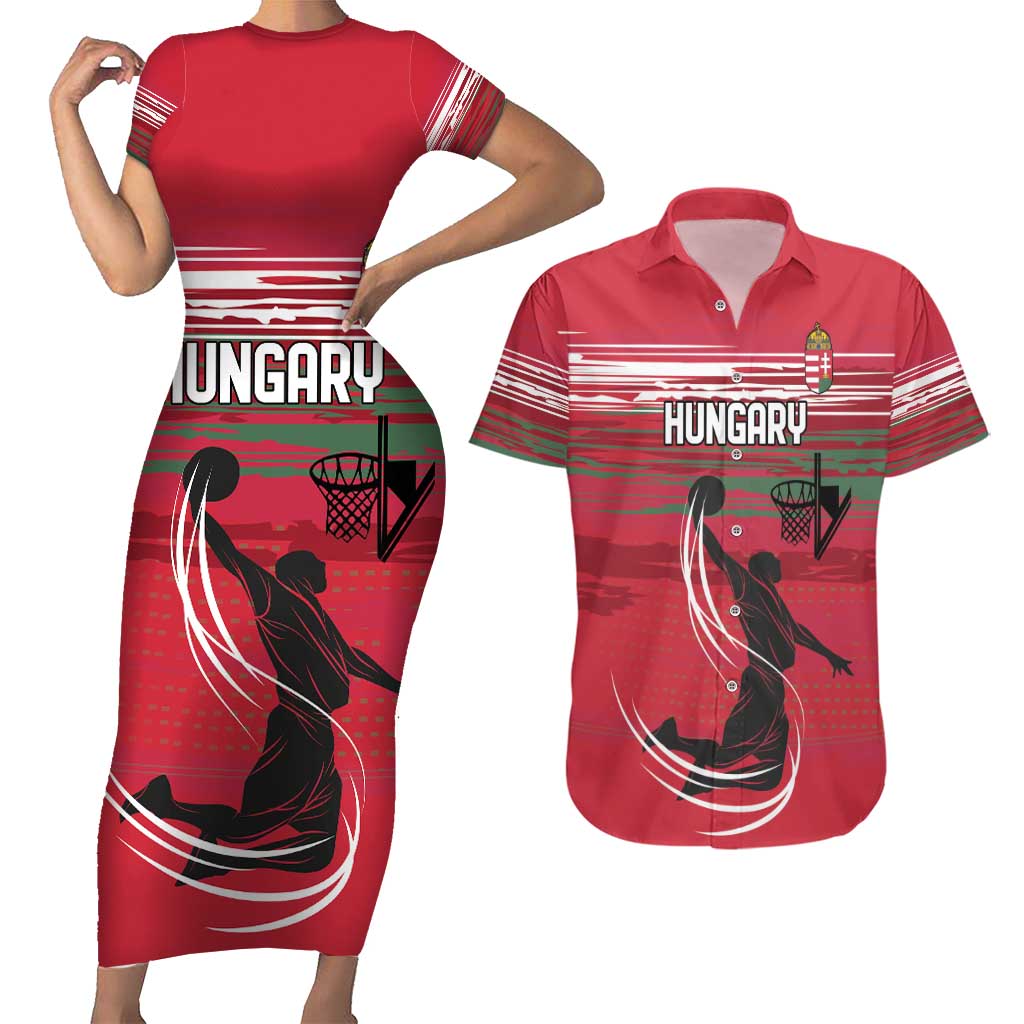 Hungary Basketball Custom Couples Matching Short Sleeve Bodycon Dress and Hawaiian Shirt Come On Magyars Grunge Style - Wonder Print Shop