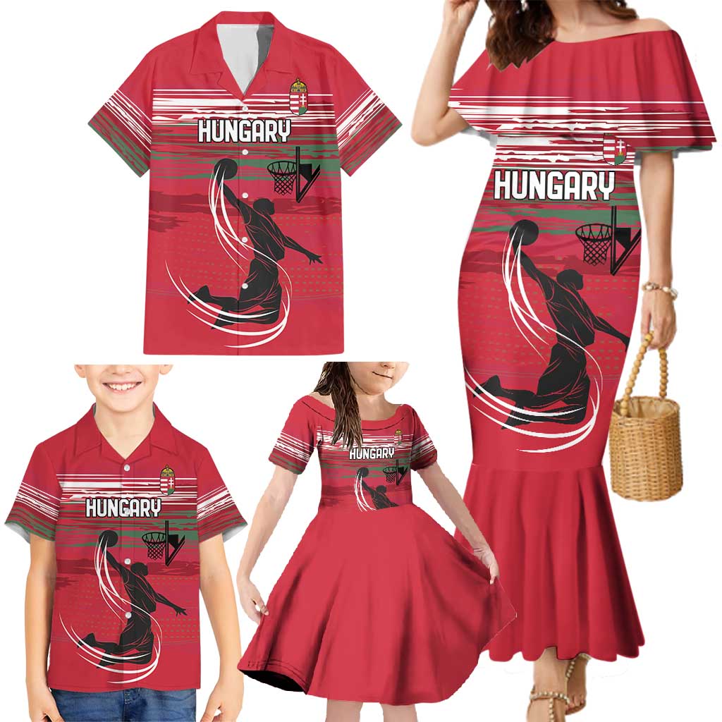 Hungary Basketball Custom Family Matching Mermaid Dress and Hawaiian Shirt Come On Magyars Grunge Style - Wonder Print Shop