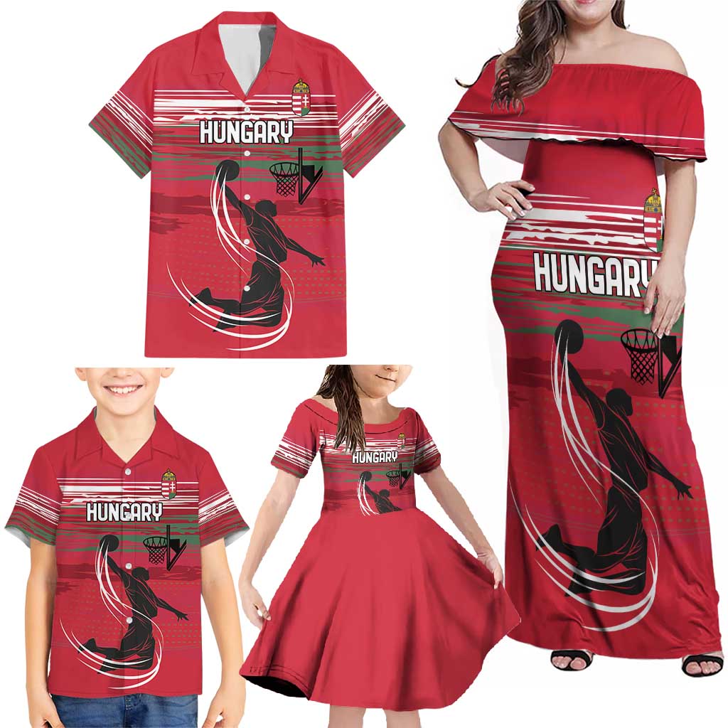 Hungary Basketball Custom Family Matching Off Shoulder Maxi Dress and Hawaiian Shirt Come On Magyars Grunge Style - Wonder Print Shop
