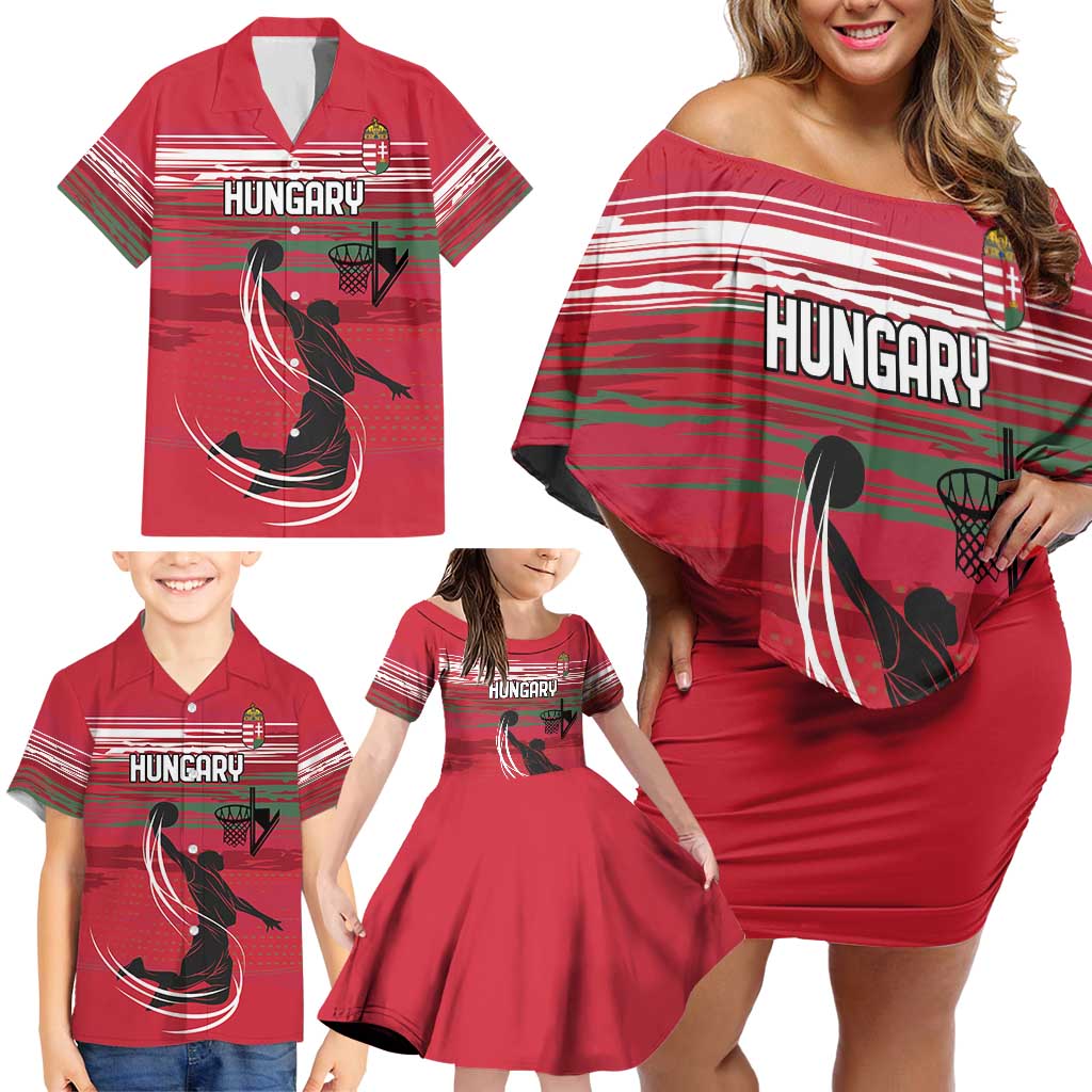 Hungary Basketball Custom Family Matching Off Shoulder Short Dress and Hawaiian Shirt Come On Magyars Grunge Style - Wonder Print Shop