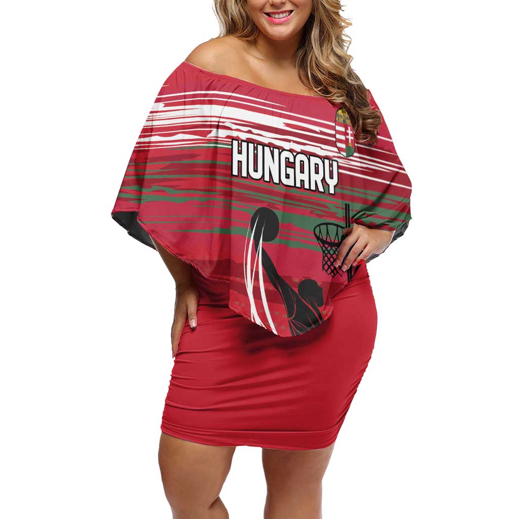 Hungary Basketball Custom Family Matching Off Shoulder Short Dress and Hawaiian Shirt Come On Magyars Grunge Style - Wonder Print Shop