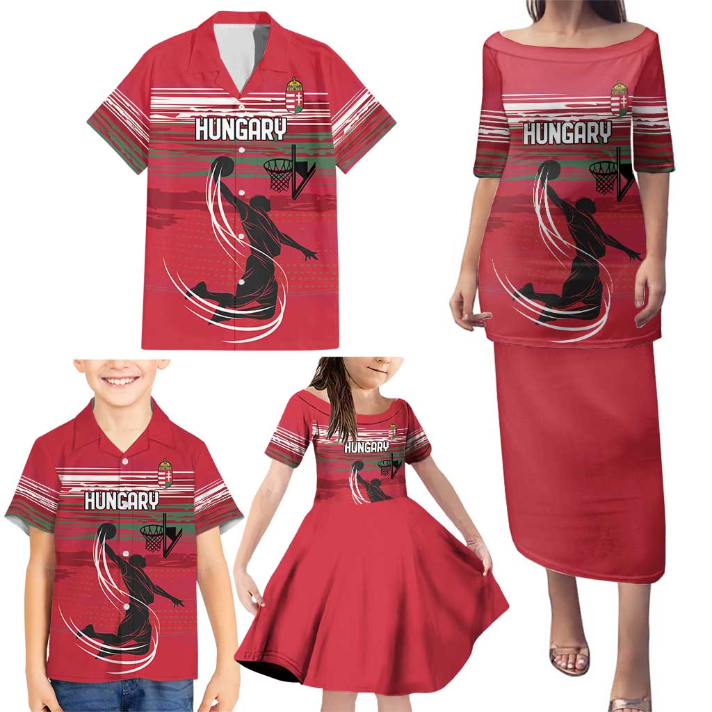 Hungary Basketball Custom Family Matching Puletasi and Hawaiian Shirt Come On Magyars Grunge Style - Wonder Print Shop