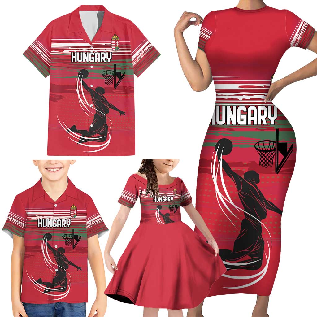 Hungary Basketball Custom Family Matching Short Sleeve Bodycon Dress and Hawaiian Shirt Come On Magyars Grunge Style - Wonder Print Shop