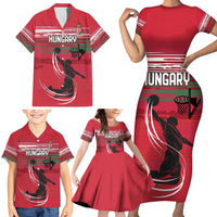 Hungary Basketball Custom Family Matching Short Sleeve Bodycon Dress and Hawaiian Shirt Come On Magyars Grunge Style - Wonder Print Shop