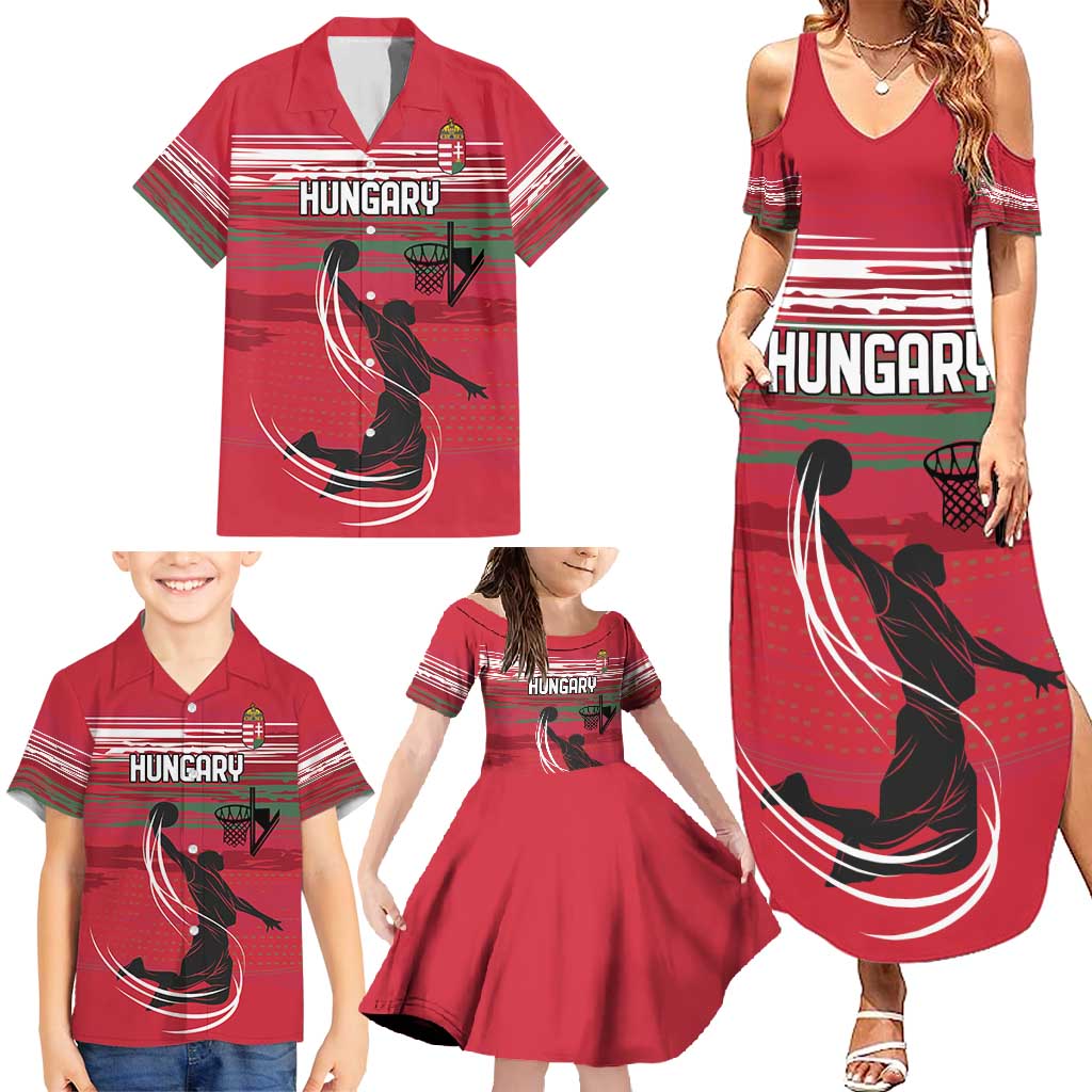 Hungary Basketball Custom Family Matching Summer Maxi Dress and Hawaiian Shirt Come On Magyars Grunge Style - Wonder Print Shop