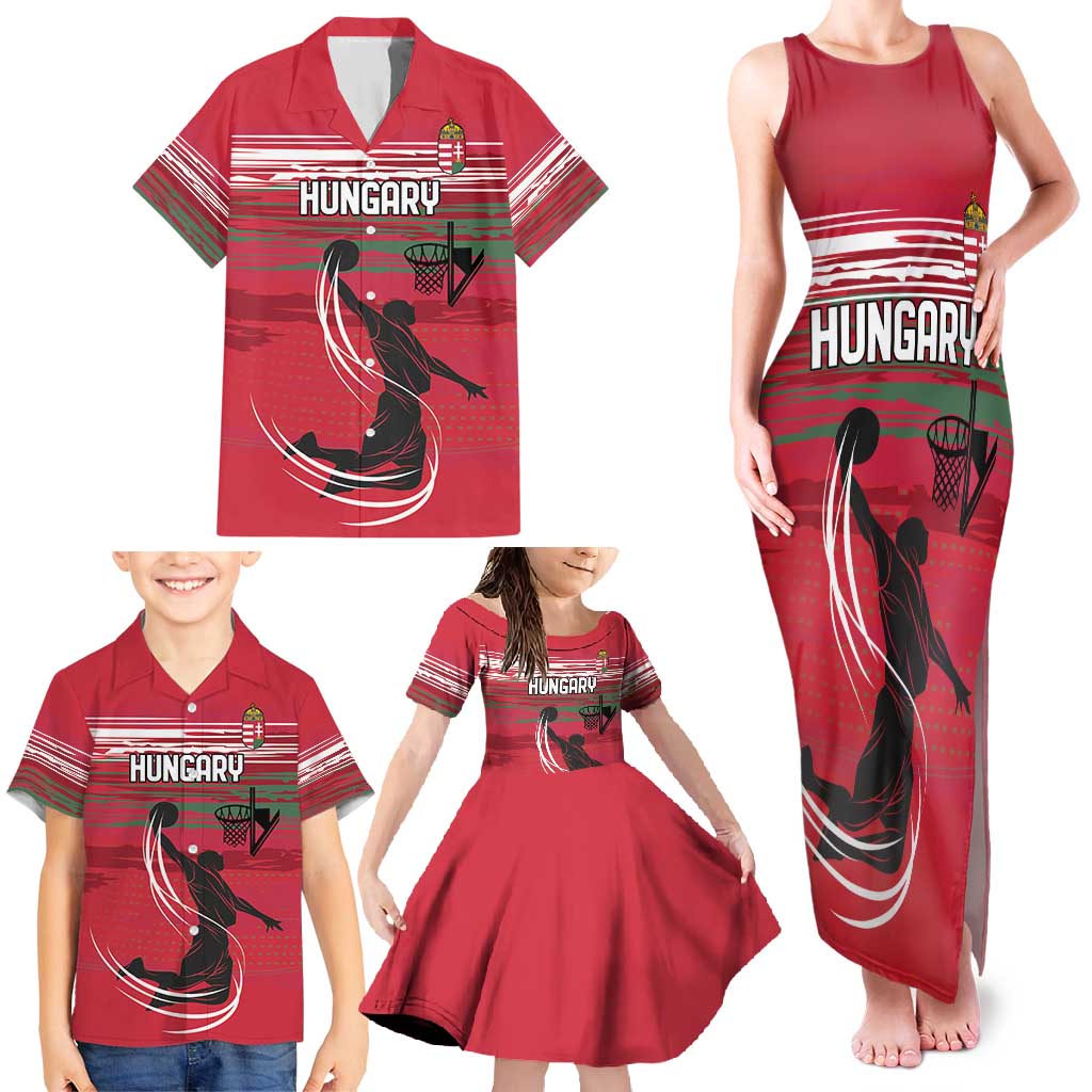 Hungary Basketball Custom Family Matching Tank Maxi Dress and Hawaiian Shirt Come On Magyars Grunge Style - Wonder Print Shop