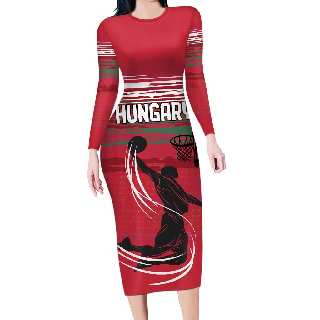 Hungary Basketball Custom Long Sleeve Bodycon Dress Come On Magyars Grunge Style - Wonder Print Shop