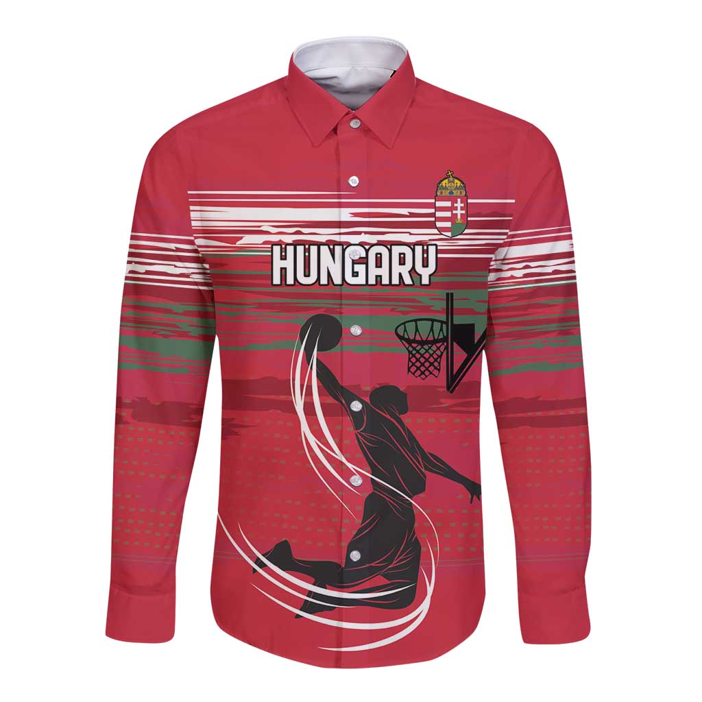 Hungary Basketball Custom Long Sleeve Button Shirt Come On Magyars Grunge Style - Wonder Print Shop