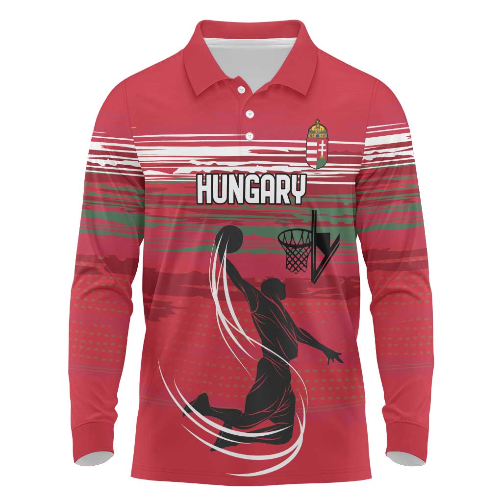 Hungary Basketball Custom Long Sleeve Polo Shirt Come On Magyars Grunge Style - Wonder Print Shop