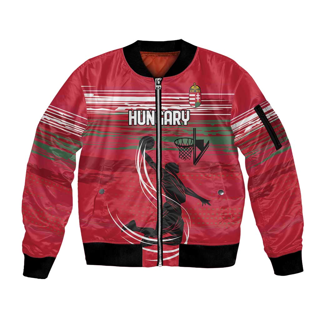 Hungary Basketball Custom Sleeve Zip Bomber Jacket Come On Magyars Grunge Style - Wonder Print Shop
