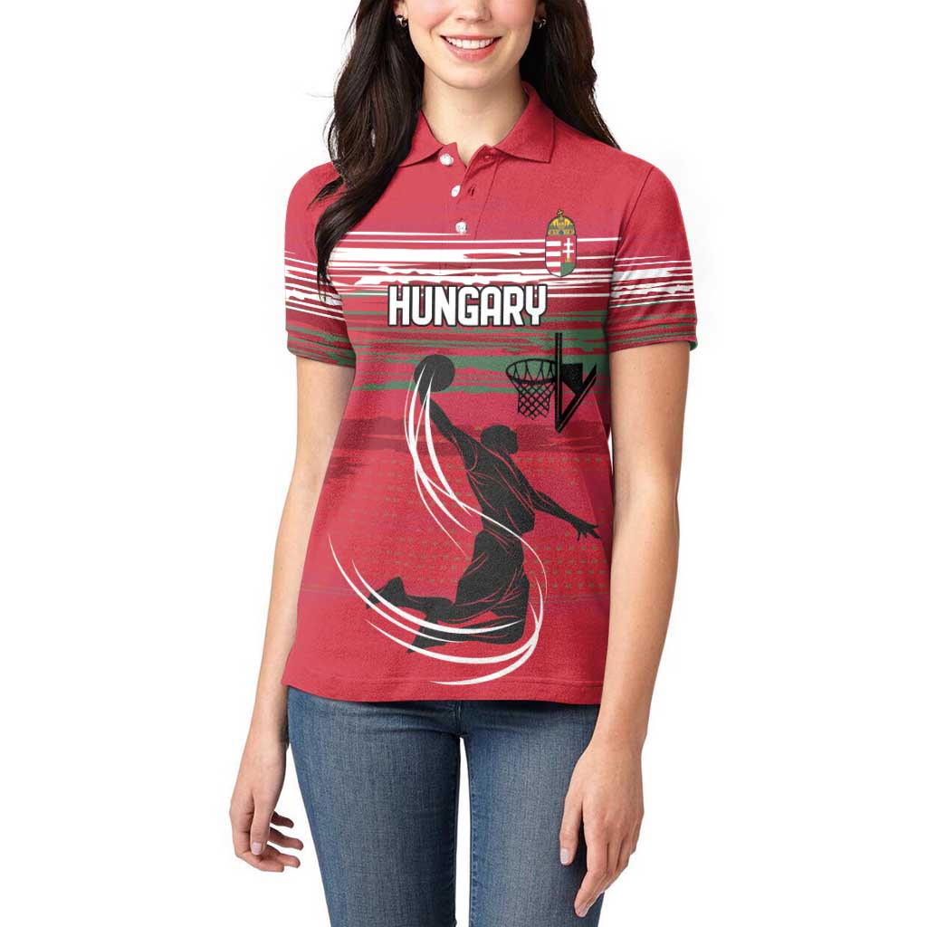 Hungary Basketball Custom Women Polo Shirt Come On Magyars Grunge Style - Wonder Print Shop