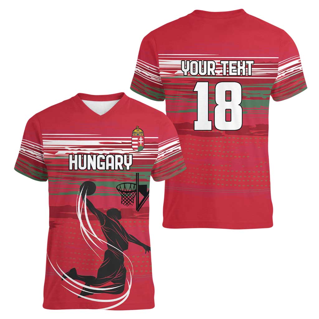 Hungary Basketball Custom Women V-Neck T-Shirt Come On Magyars Grunge Style - Wonder Print Shop