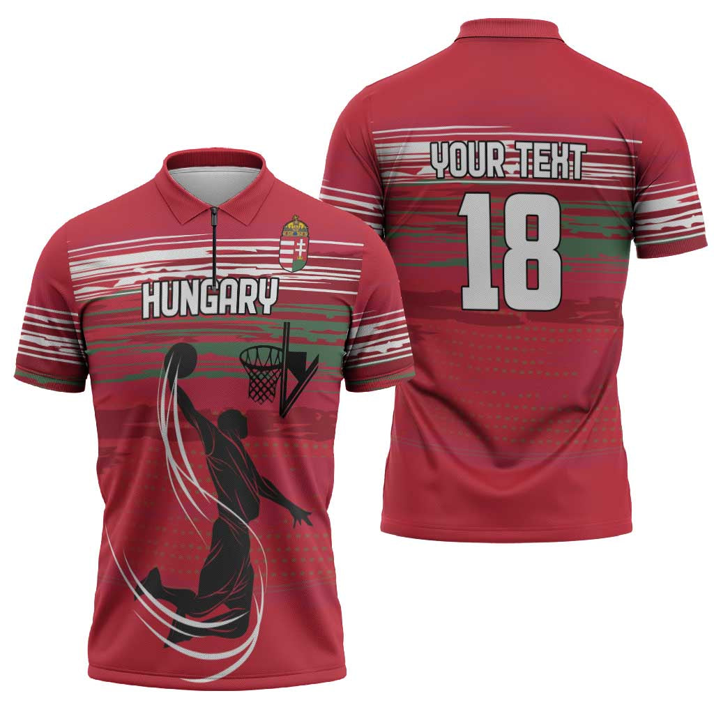 Hungary Basketball Custom Zipper Polo Shirt Come On Magyars Grunge Style - Wonder Print Shop