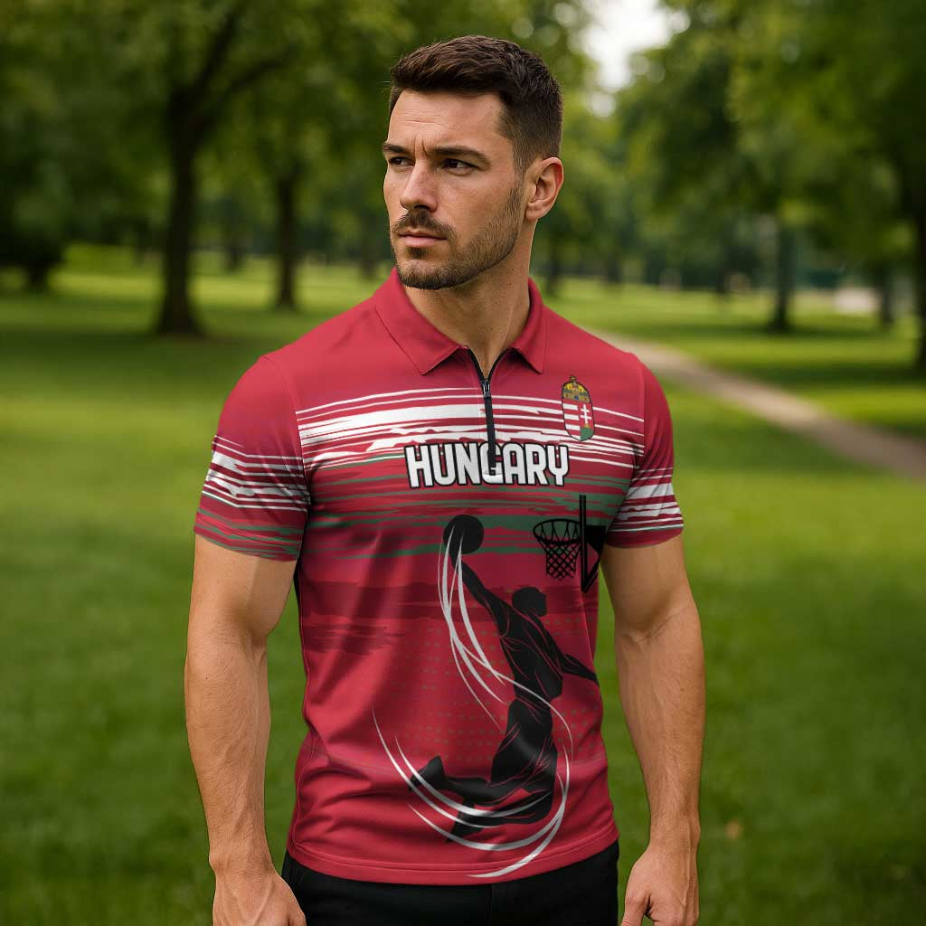 Hungary Basketball Custom Zipper Polo Shirt Come On Magyars Grunge Style - Wonder Print Shop
