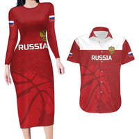 Russia Basketball Custom Couples Matching Long Sleeve Bodycon Dress and Hawaiian Shirt Go Champion - Wonder Print Shop