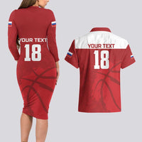 Russia Basketball Custom Couples Matching Long Sleeve Bodycon Dress and Hawaiian Shirt Go Champion - Wonder Print Shop