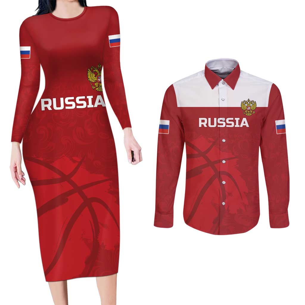 Russia Basketball Custom Couples Matching Long Sleeve Bodycon Dress and Long Sleeve Button Shirt Go Champion - Wonder Print Shop