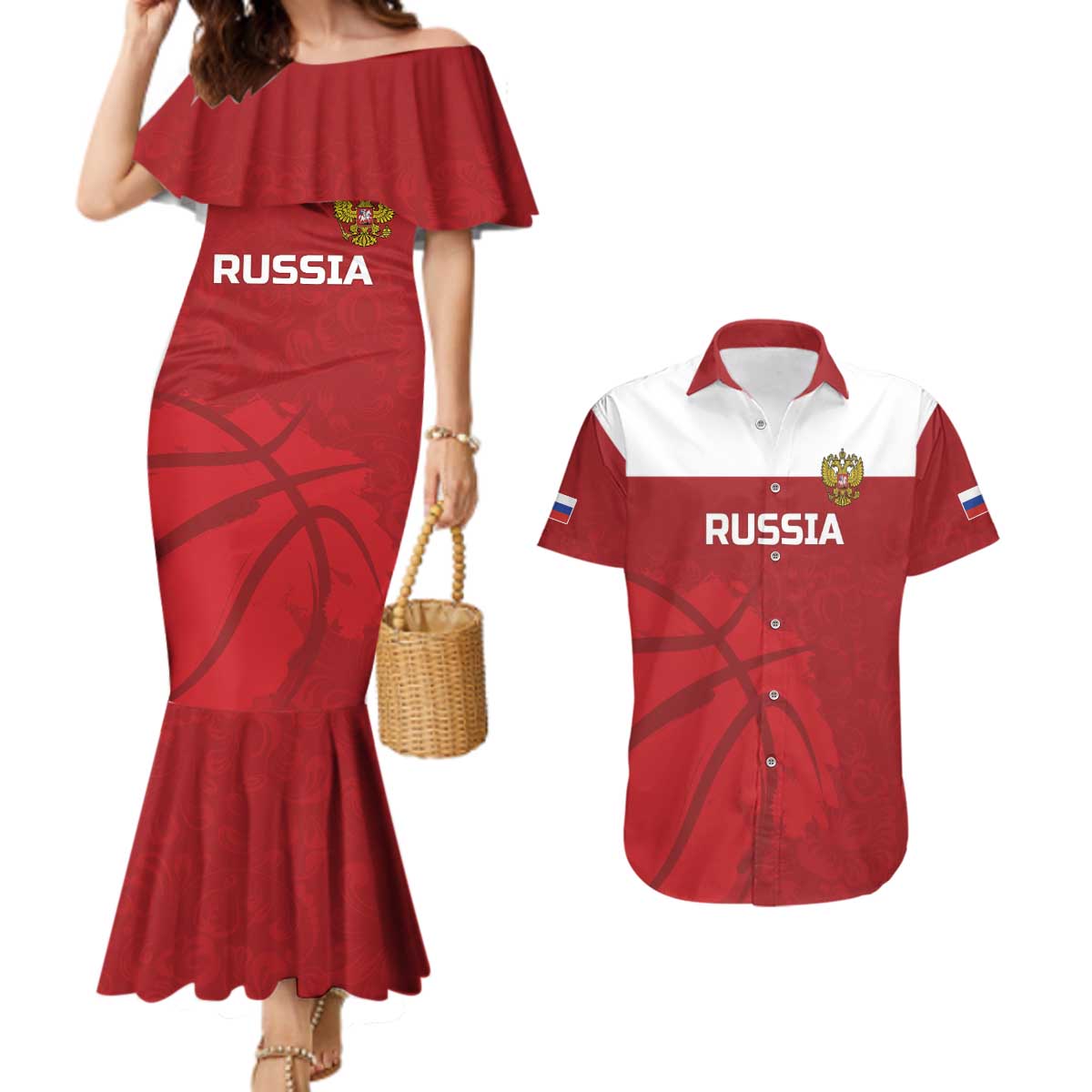 Russia Basketball Custom Couples Matching Mermaid Dress and Hawaiian Shirt Go Champion - Wonder Print Shop