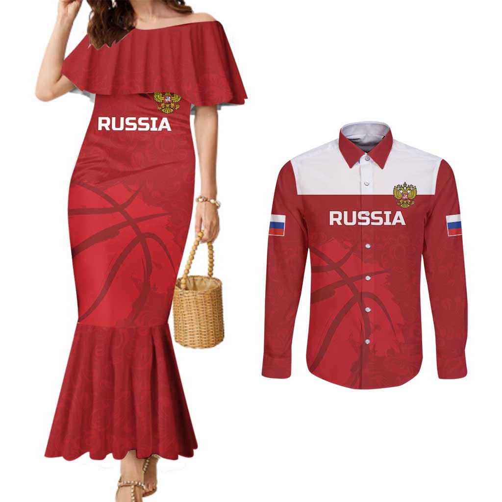 Russia Basketball Custom Couples Matching Mermaid Dress and Long Sleeve Button Shirt Go Champion - Wonder Print Shop