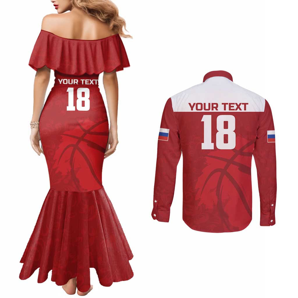 Russia Basketball Custom Couples Matching Mermaid Dress and Long Sleeve Button Shirt Go Champion - Wonder Print Shop