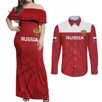 Russia Basketball Custom Couples Matching Off Shoulder Maxi Dress and Long Sleeve Button Shirt Go Champion - Wonder Print Shop