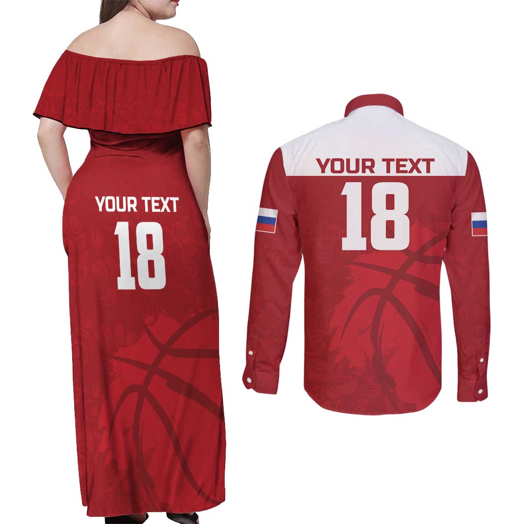 Russia Basketball Custom Couples Matching Off Shoulder Maxi Dress and Long Sleeve Button Shirt Go Champion - Wonder Print Shop