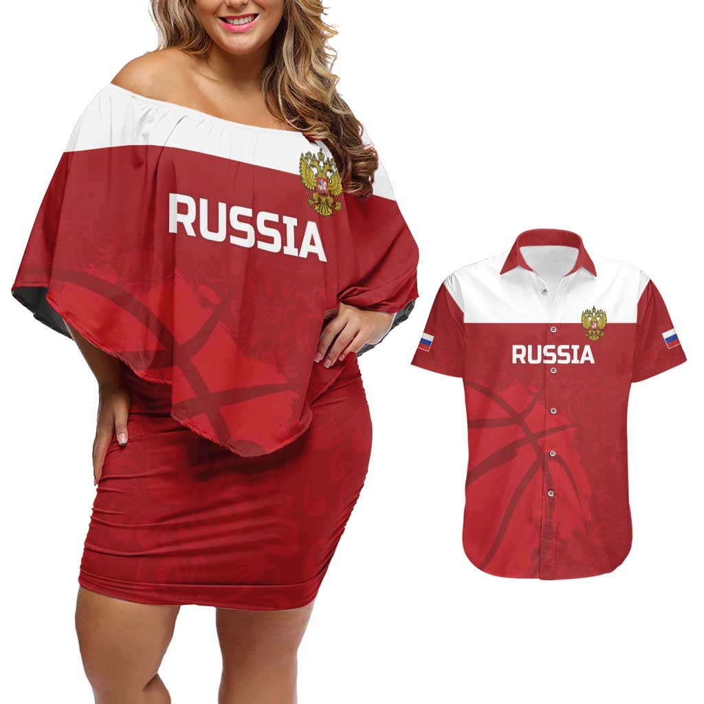 Russia Basketball Custom Couples Matching Off Shoulder Short Dress and Hawaiian Shirt Go Champion - Wonder Print Shop