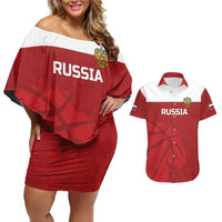 Russia Basketball Custom Couples Matching Off Shoulder Short Dress and Hawaiian Shirt Go Champion - Wonder Print Shop