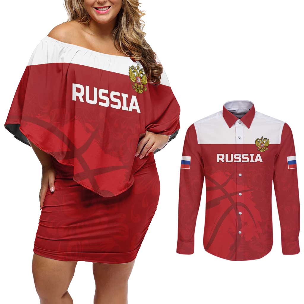 Russia Basketball Custom Couples Matching Off Shoulder Short Dress and Long Sleeve Button Shirt Go Champion - Wonder Print Shop