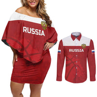 Russia Basketball Custom Couples Matching Off Shoulder Short Dress and Long Sleeve Button Shirt Go Champion - Wonder Print Shop