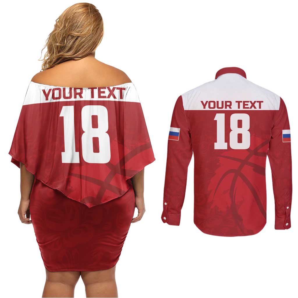 Russia Basketball Custom Couples Matching Off Shoulder Short Dress and Long Sleeve Button Shirt Go Champion - Wonder Print Shop