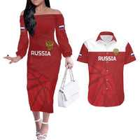 Russia Basketball Custom Couples Matching Off The Shoulder Long Sleeve Dress and Hawaiian Shirt Go Champion - Wonder Print Shop