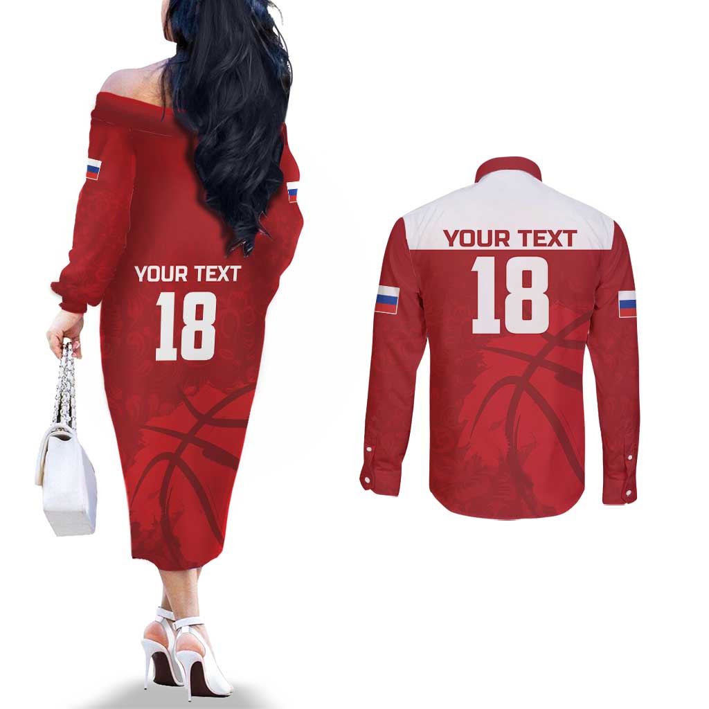 Russia Basketball Custom Couples Matching Off The Shoulder Long Sleeve Dress and Long Sleeve Button Shirt Go Champion - Wonder Print Shop