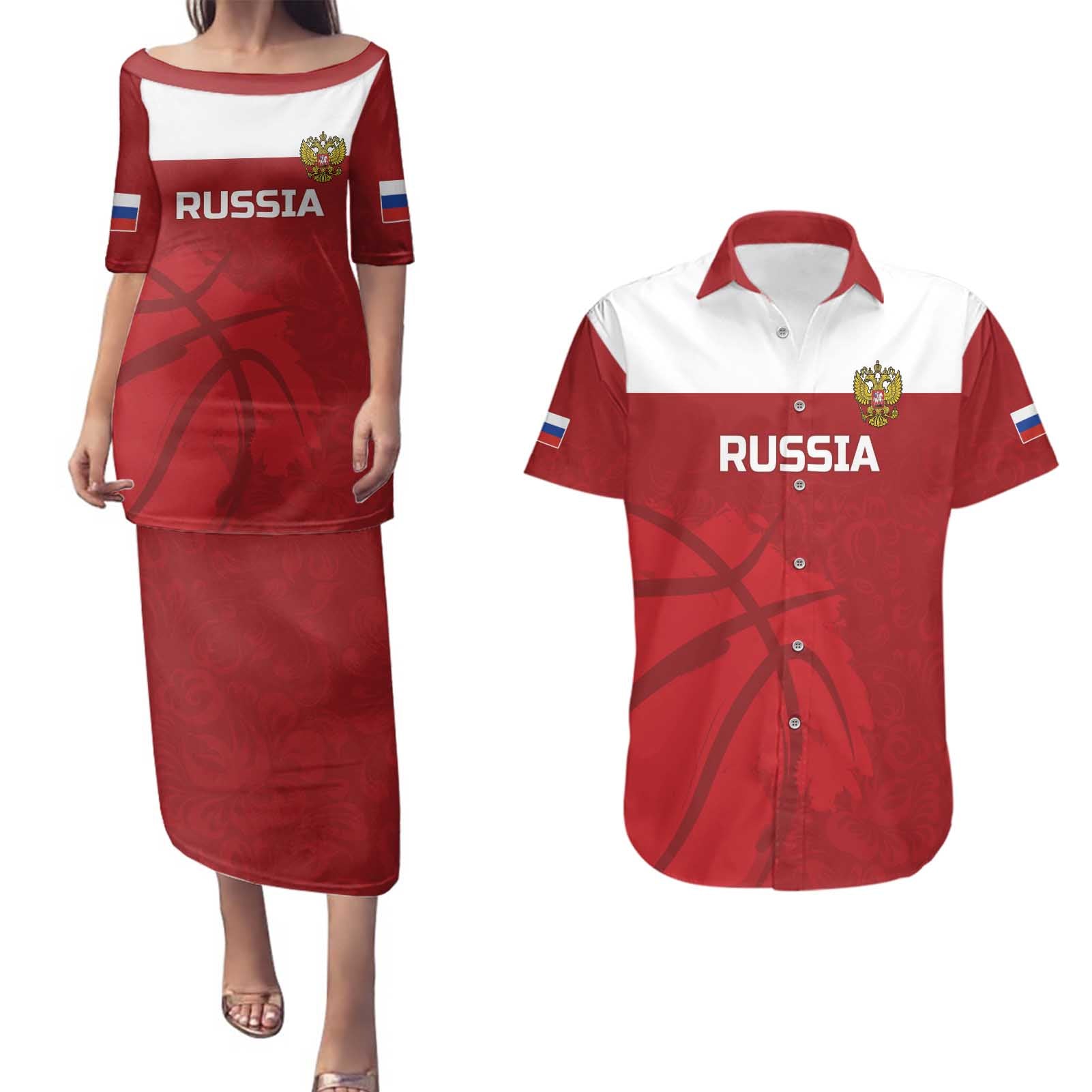 Russia Basketball Custom Couples Matching Puletasi and Hawaiian Shirt Go Champion - Wonder Print Shop