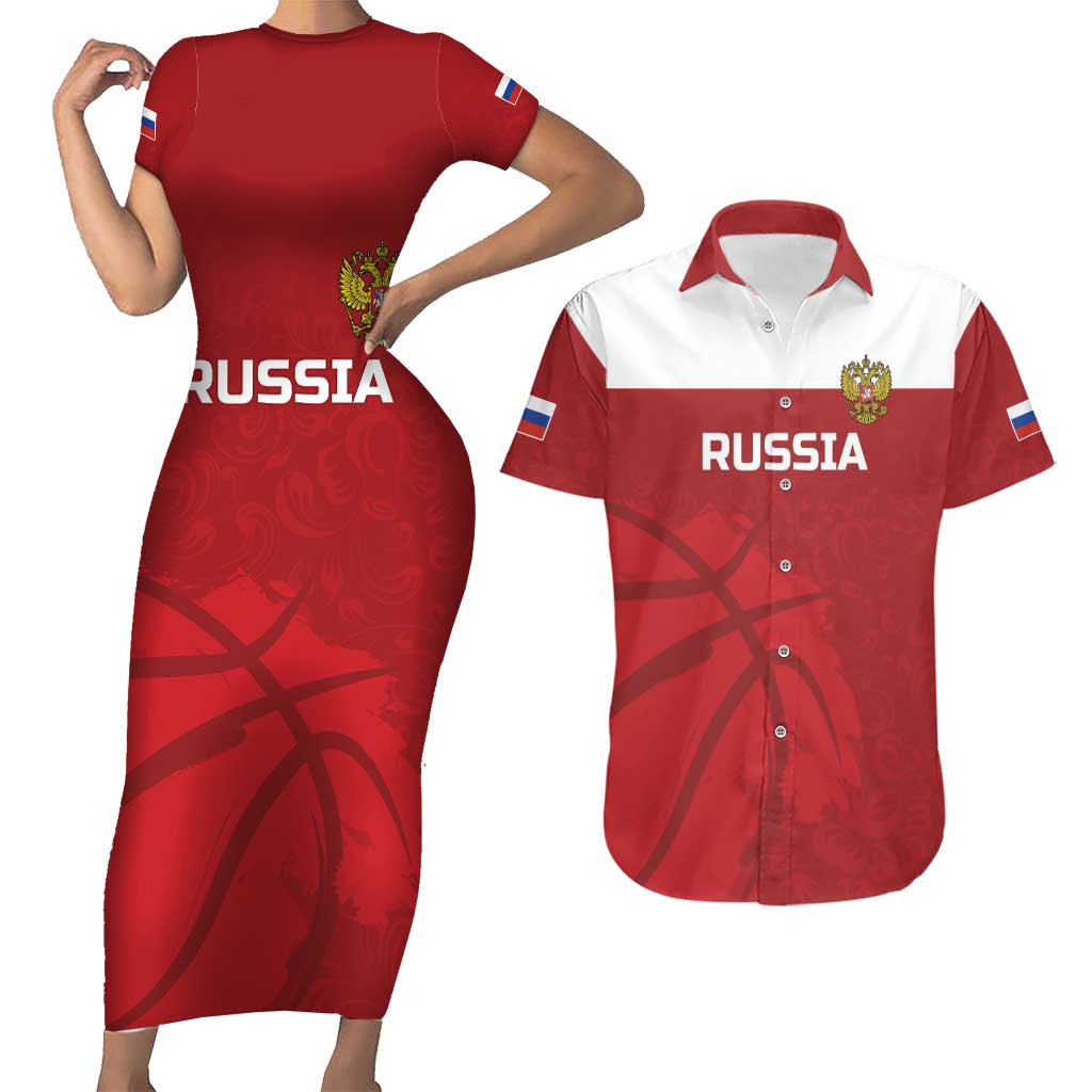 Russia Basketball Custom Couples Matching Short Sleeve Bodycon Dress and Hawaiian Shirt Go Champion - Wonder Print Shop