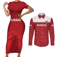 Russia Basketball Custom Couples Matching Short Sleeve Bodycon Dress and Long Sleeve Button Shirt Go Champion - Wonder Print Shop