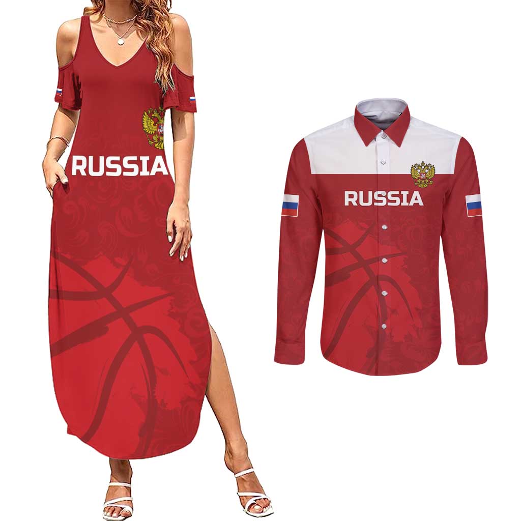 Russia Basketball Custom Couples Matching Summer Maxi Dress and Long Sleeve Button Shirt Go Champion - Wonder Print Shop
